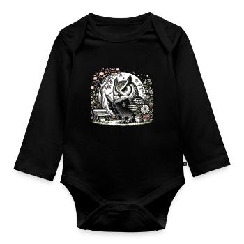 Eulen-lesebuch – Full Moon Scenery Reader - Baby Bio-Langarm-Body - Schwarz - Vorne