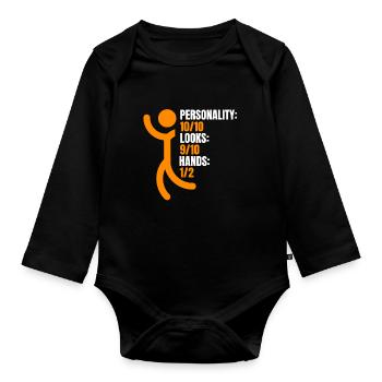 Humor for hand amputees - Organic Longsleeve Baby Bodysuit - black - Front