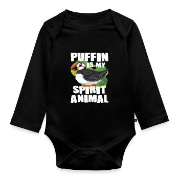 Puffin Bird Gift - Organic Longsleeve Baby Bodysuit - black - Front