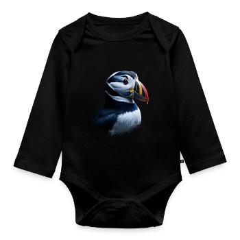 Puffin Bird Gift - Organic Longsleeve Baby Bodysuit - black - Front