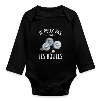 Je Peux pas j'ai les boules Boccia Boule Pétanque - Body Bébé bio manches longues - noir - Devant