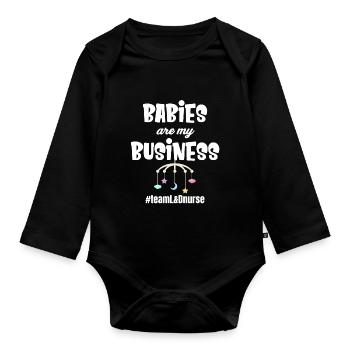 Les bébés, c’est mon affaire d’infirmières sages-femmes - Body Bébé bio manches longues - noir - Devant