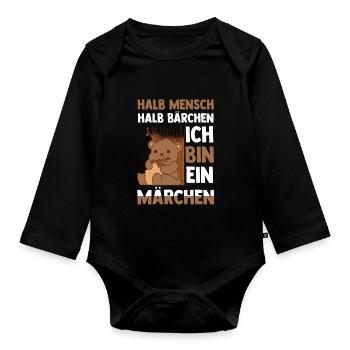 Mi-humain, mi-ours - Body Bébé bio manches longues - noir - Devant