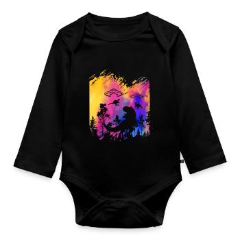 Alien Dinosaur UFO Abduction - Organic Longsleeve Baby Bodysuit - black - Front