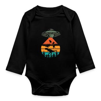 Alien Dinosaur UFO Abduction - Organic Longsleeve Baby Bodysuit - black - Front