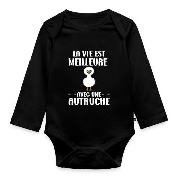 Humour autruche - Body Bébé bio manches longues - noir - Devant