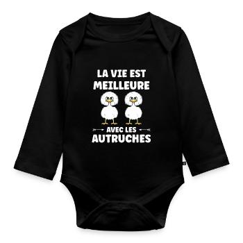 Humour autruche - Body Bébé bio manches longues - noir - Devant