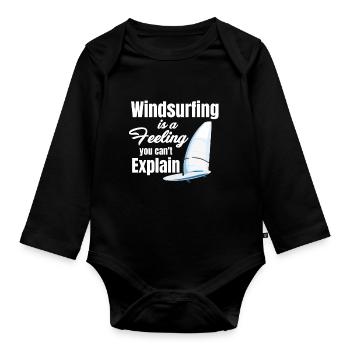 Windsurfen Ist Ein Gefühl, Das Man Nicht Erklären - Baby Bio-Langarm-Body - Schwarz - Vorne
