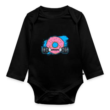 Donut PowerLifting Workout -Weightlifter - Organic Longsleeve Baby Bodysuit - black - Front