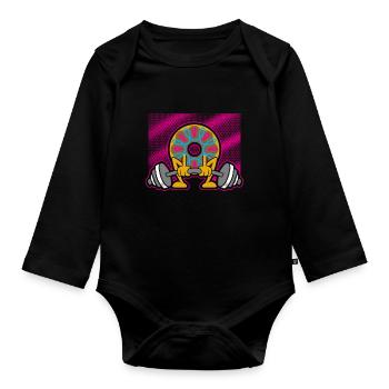 Donut PowerLifting Workout -Weightlifter - Organic Longsleeve Baby Bodysuit - black - Front