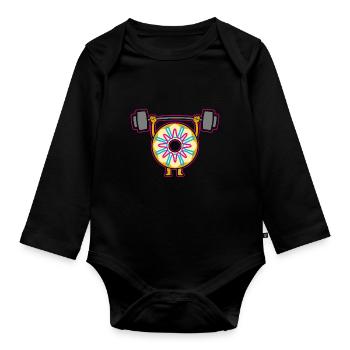 Donut PowerLifting Workout -Weightlifter - Organic Longsleeve Baby Bodysuit - black - Front