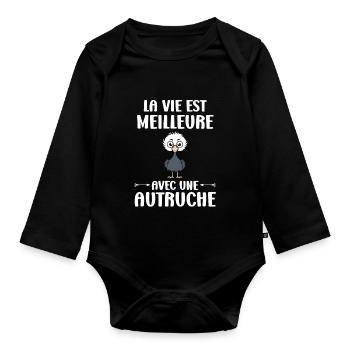 Citation autruche - Body Bébé bio manches longues - noir - Devant