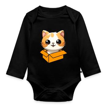 Katze In Box Retro Süße Katzenliebhaber Lustig - Baby Bio-Langarm-Body - Schwarz - Vorne