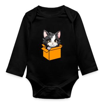 Cat In Box Retro Cute Cat Lover Funny - Organic Longsleeve Baby Bodysuit - black - Front
