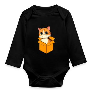 Katze In Box Retro Süße Katzenliebhaber Lustig - Baby Bio-Langarm-Body - Schwarz - Vorne