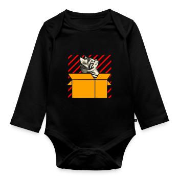 Katze In Box Retro Süße Katzenliebhaber Lustig - Baby Bio-Langarm-Body - Schwarz - Vorne