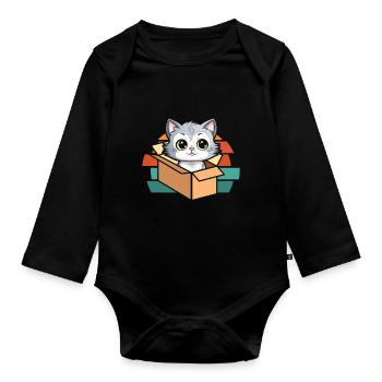 Katze In Box Retro Süße Katzenliebhaber Lustig - Baby Bio-Langarm-Body - Schwarz - Vorne