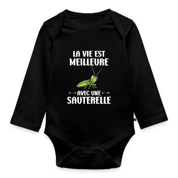 Insecte humour Sauterelle - Body Bébé bio manches longues - noir - Devant