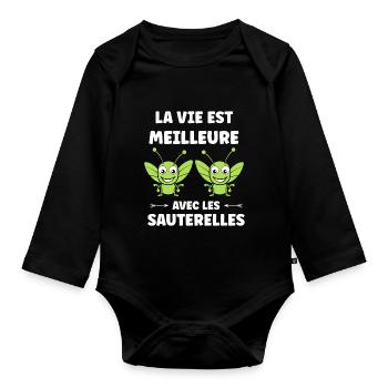 Insecte humour Sauterelle - Body Bébé bio manches longues - noir - Devant