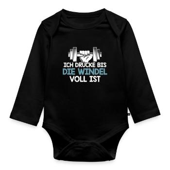 Ich drücke bis die Windel voll ist | Schmusen Baby - Baby Bio-Langarm-Body - Schwarz - Vorne