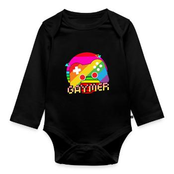 Gaymer LGBT Pride Rainbow Gamer Video Games - Baby Bio-Langarm-Body - Schwarz - Vorne