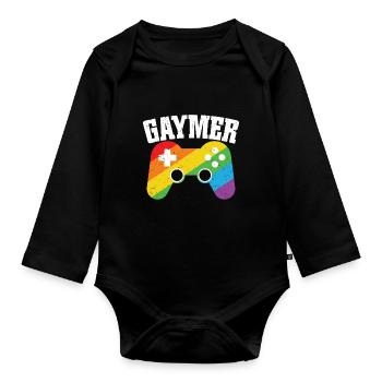 Gaymer LGBT Pride Rainbow Gamer Video Games - Baby Bio-Langarm-Body - Schwarz - Vorne