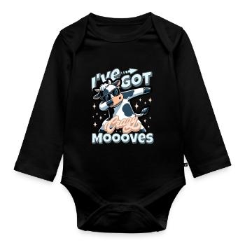 Lustiges Kuh Wortspiel - I've got crazy moooves - Baby Bio-Langarm-Body - Schwarz - Vorne