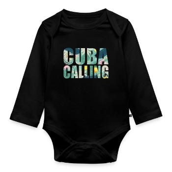 Cuba Souvenir Vacances Cuba Calling - Body Bébé bio manches longues - noir - Devant