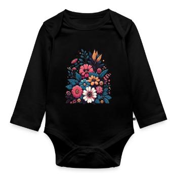 Botanique Bliss Bouquet de fleurs sauvages amoureux de la Nature - Body Bébé bio manches longues - noir - Devant