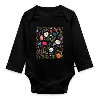 Botanique Bliss Bouquet de fleurs sauvages amoureux de la Nature - Body Bébé bio manches longues - noir - Devant