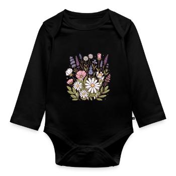 Botanique Bliss Bouquet de fleurs sauvages amoureux de la Nature - Body Bébé bio manches longues - noir - Devant