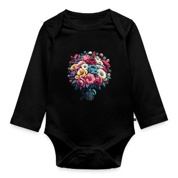 Botanique Bliss Bouquet de fleurs sauvages amoureux de la Nature - Body Bébé bio manches longues - noir - Devant