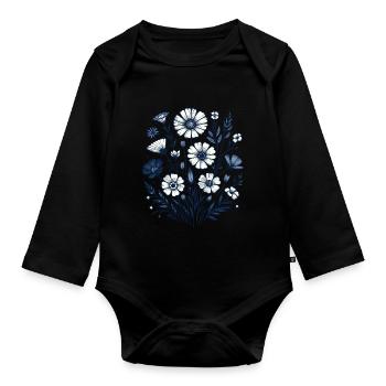 Botanique Bliss Bouquet de fleurs sauvages amoureux de la Nature - Body Bébé bio manches longues - noir - Devant