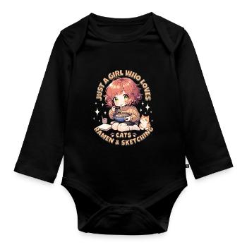 Just a Girl who loves cats, ramen and sketching - Organic Longsleeve Baby Bodysuit - black - Front