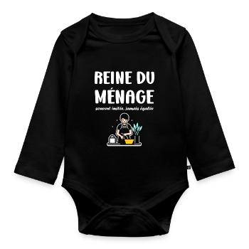 Humou ménage - Body Bébé bio manches longues - noir - Devant