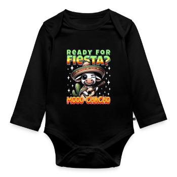 Chemise Fiesta avec jeu de mots amusant sur la vache - Mooo-chacho - Body Bébé bio manches longues - noir - Devant
