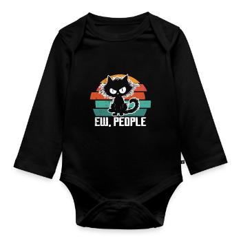 Ew Gens Chat Drôle Vintage Antisocial - Body Bébé bio manches longues - noir - Devant