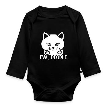 Ew People Cat Lustige Vintage Anti -soziale - Baby Bio-Langarm-Body - Schwarz - Vorne
