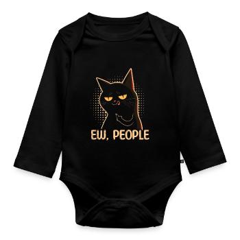 Ew People Cat Lustige Vintage Anti -soziale - Baby Bio-Langarm-Body - Schwarz - Vorne