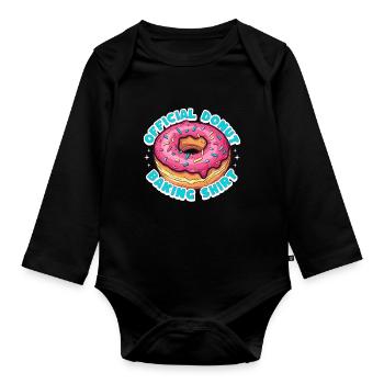 Offizielles Donut-Backshirt - cooles Gebäck-T-Shirt - Baby Bio-Langarm-Body - Schwarz - Vorne