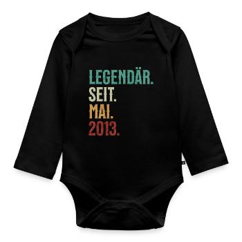 Legendär. Seit. Mai. 2013. Retro Birthday - Baby Bio-Langarm-Body - Schwarz - Vorne
