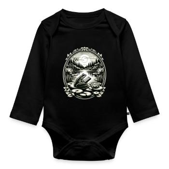 Frog Wilderness Book Reading Full Moon Lake - Organic Longsleeve Baby Bodysuit - black - Front