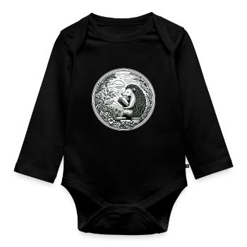 Hedgehog wilderness book reading illustration - Organic Longsleeve Baby Bodysuit - black - Front