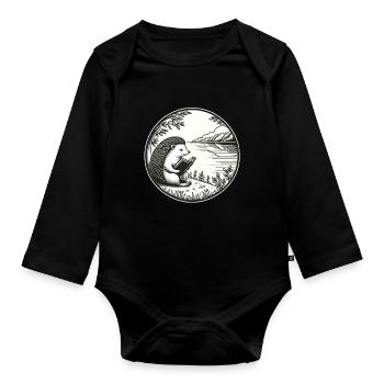 Hedgehog Wilderness Book Reading Seascape - Organic Longsleeve Baby Bodysuit - black - Front