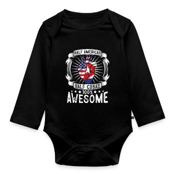 Kuba USA Flagge - halb Amerikaner, halb Kubaner - Baby Bio-Langarm-Body - Schwarz - Vorne