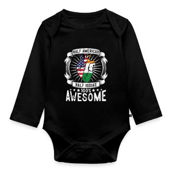 India USA Flag - Half American Half Indian - Organic Longsleeve Baby Bodysuit - black - Front
