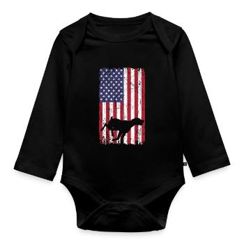 Short-haired pointing dog dog with USA flag - Organic Longsleeve Baby Bodysuit - black - Front