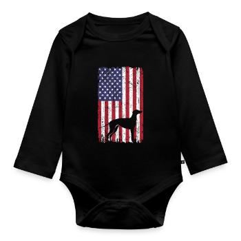 Chien lévrier avec drapeau des États-Unis - Body Bébé bio manches longues - noir - Devant