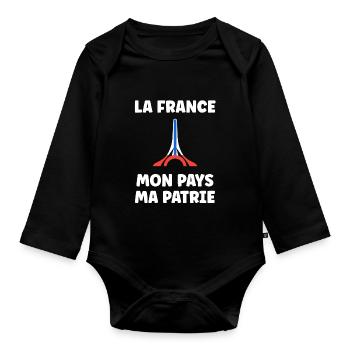patriote la france mon pays ma patrie - Body Bébé bio manches longues - noir - Devant
