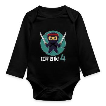 I'm 4 Ninja 4th Birthday Boys 4th Birthday - Organic Longsleeve Baby Bodysuit - black - Front